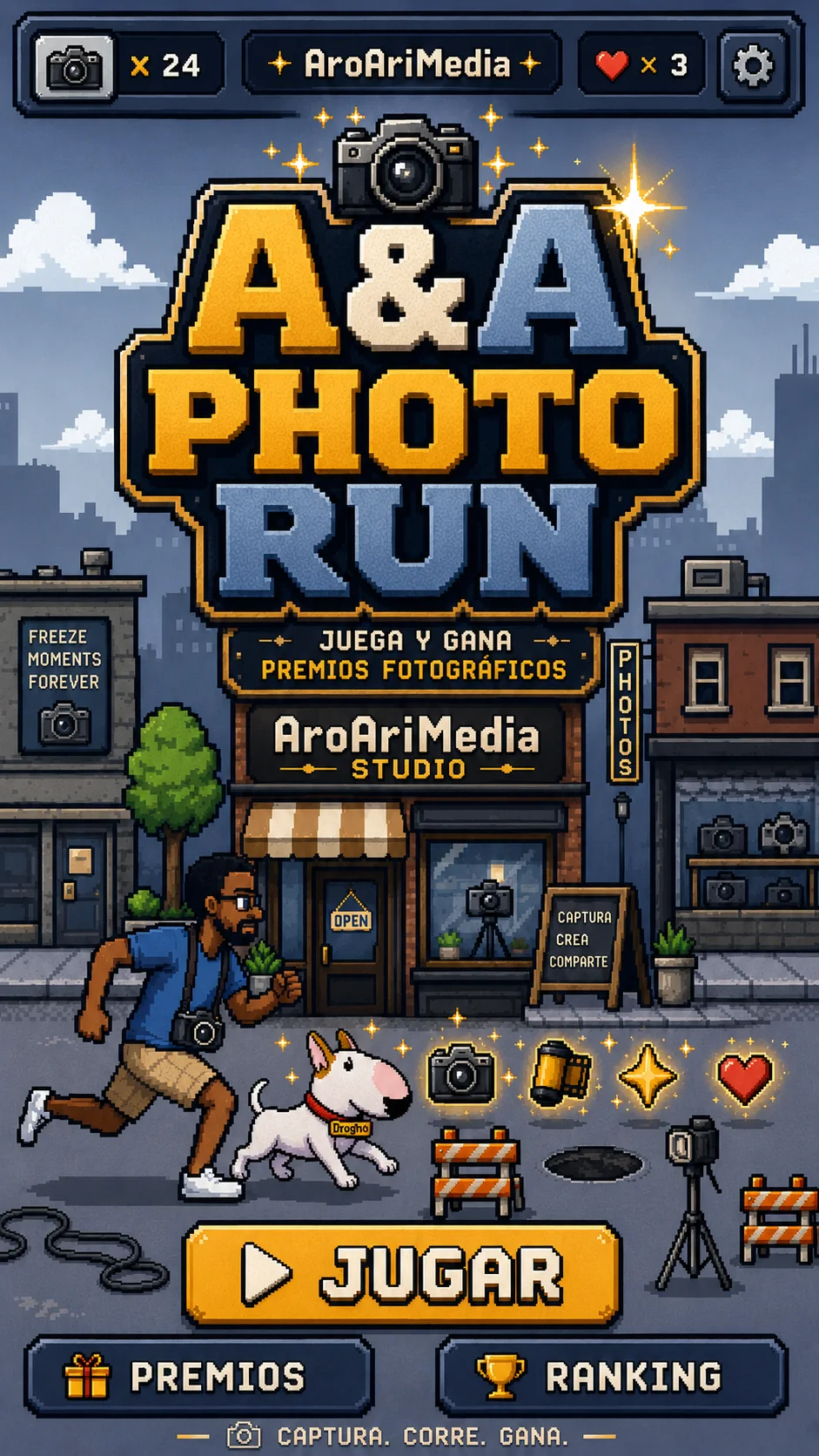 Portada vertical del juego A&A Photo Run de AroAriMedia